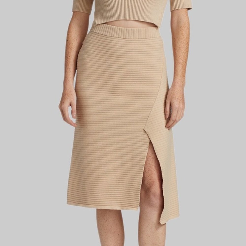 Naadam Asymmetrical Ribbed Knit Midi Skirt